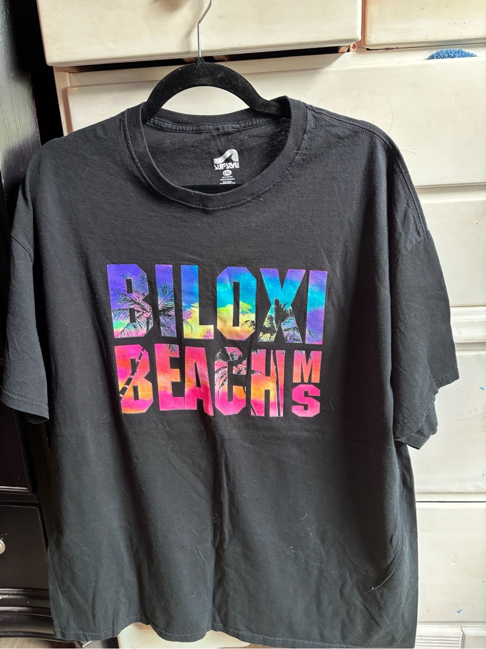 surf style Black Biloxi Beach Multicolor Graphic Tee